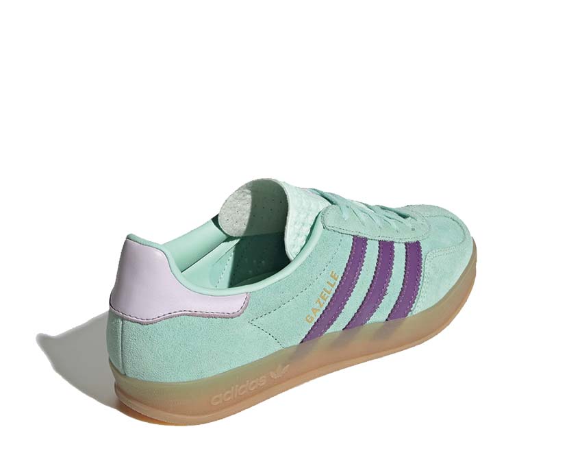 Adidas Gazelle Indoor W Clear Mint détail — empiècement daim et violet lavande