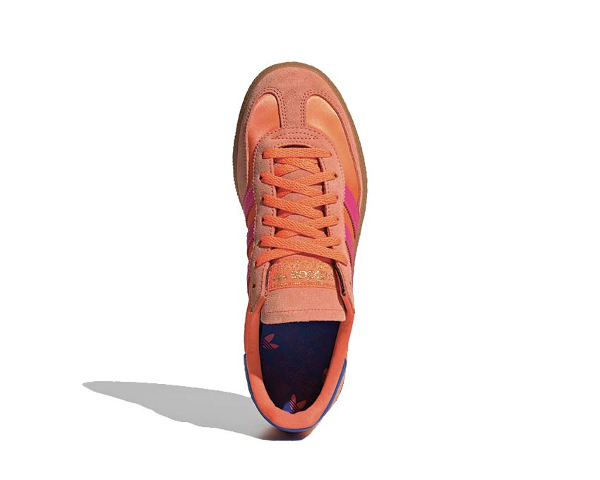 Adidas Handball Spezial W Solar Orange dettaglio — accenti Lucid Pink e suola in gomma