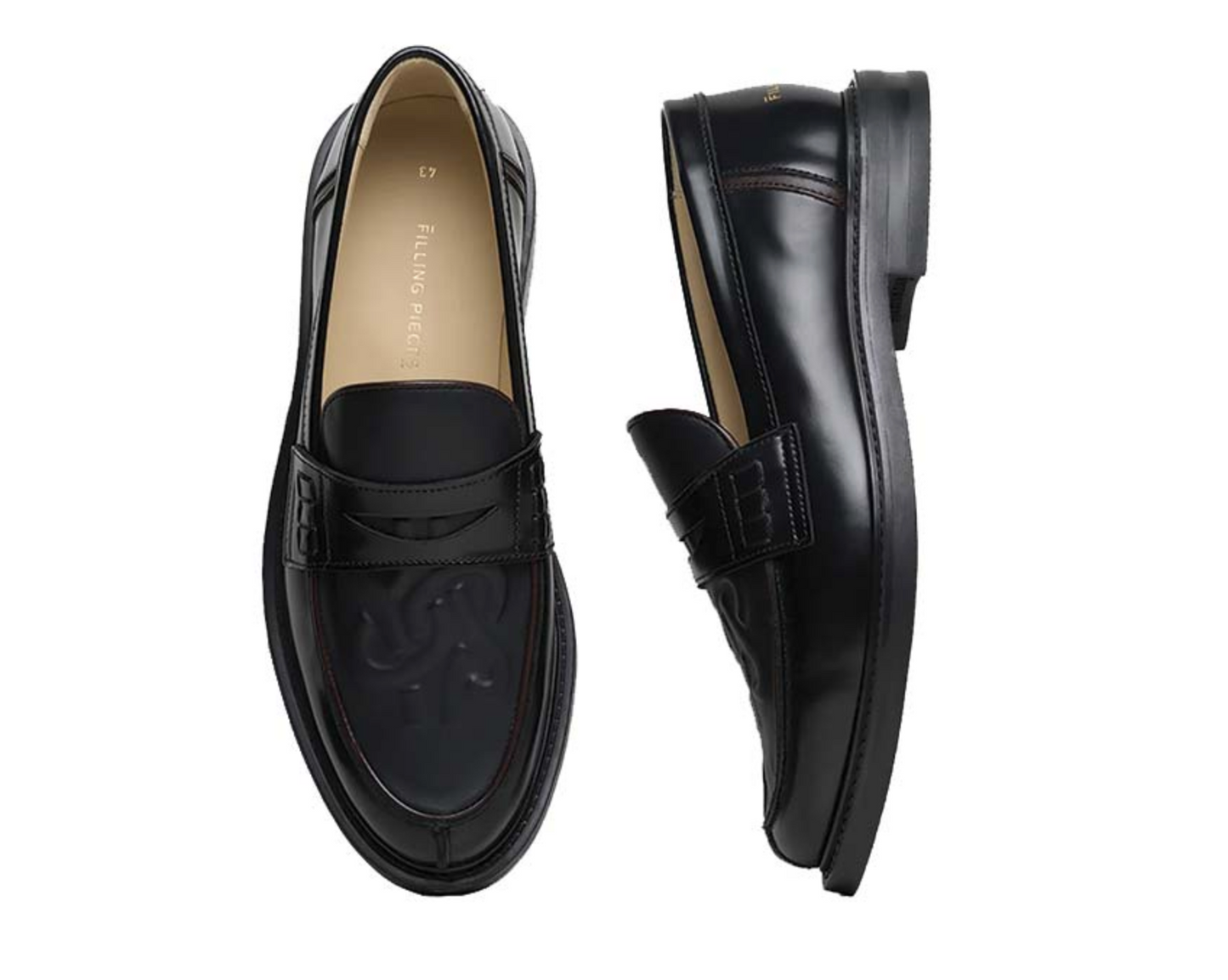 Filling Pieces Loafer Gowtu Black détail — bout carré construction artisanale