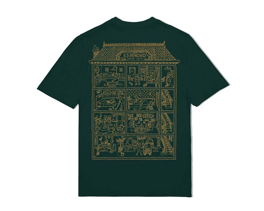 Edmmond Studios Gran Motel Group Tee Dark Green vista laterale — stampa gruppo motel