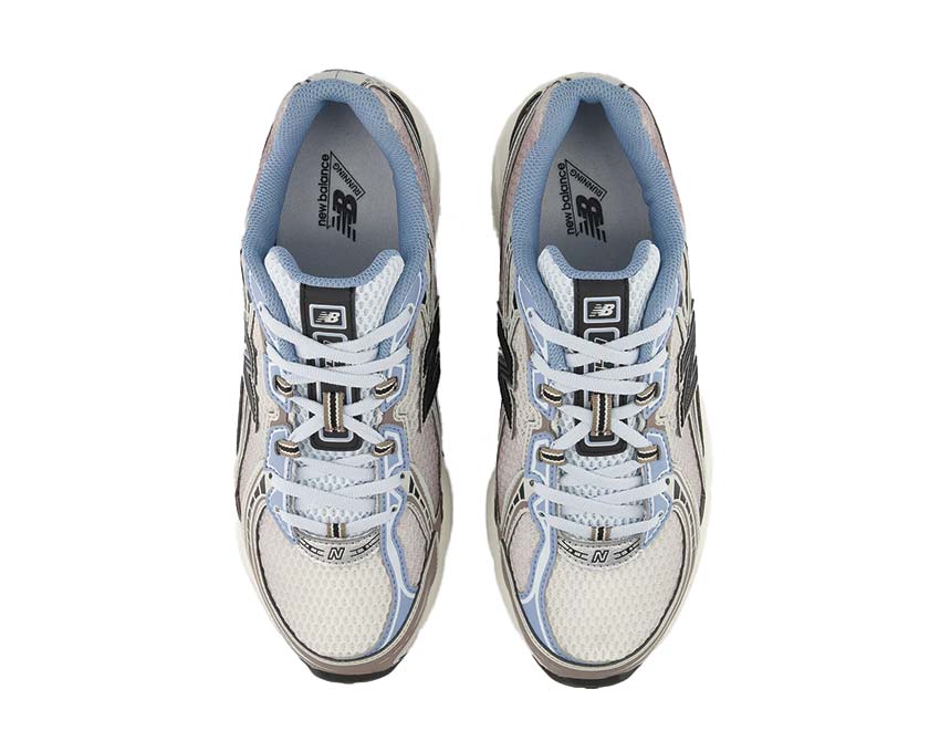 New Balance 740 Sea Salt detail — contrasting suede overlays beige salt