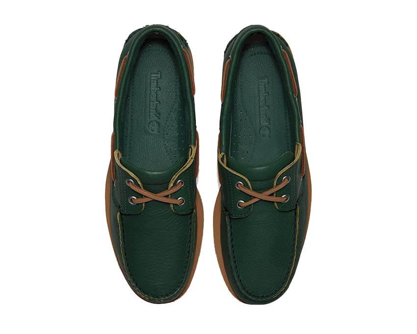 Timberland Classic Boat Shoe Medium Green Detail — grünes Leder und klassische Abschlüsse