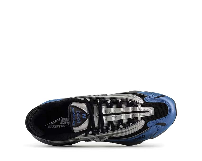 New Balance 1000 Metallic Blue detail — metallic material and premium mesh