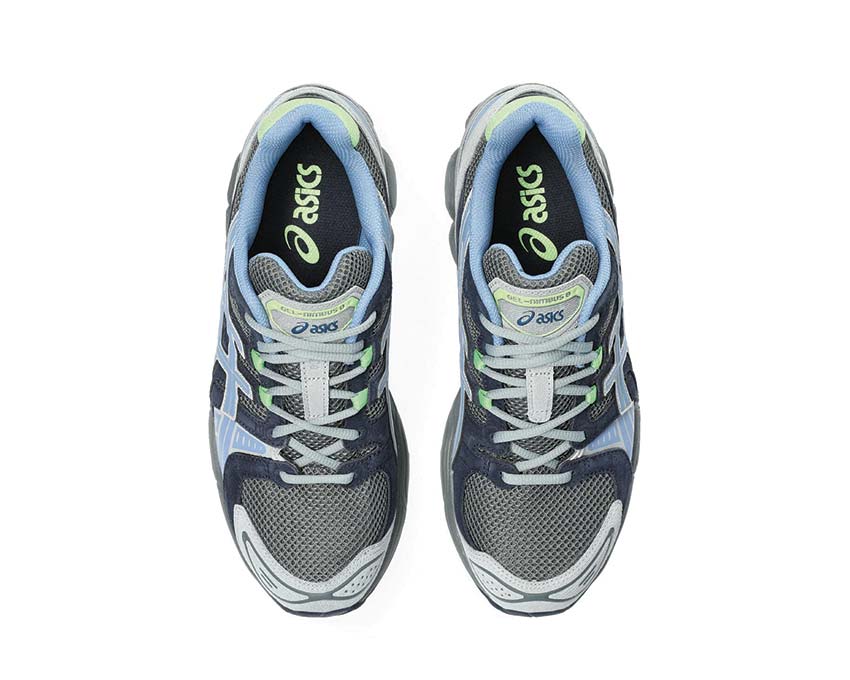 Asics Gel Nimbus 9 Steel Grey/Blue Harmony arrière — amorti Gel talon