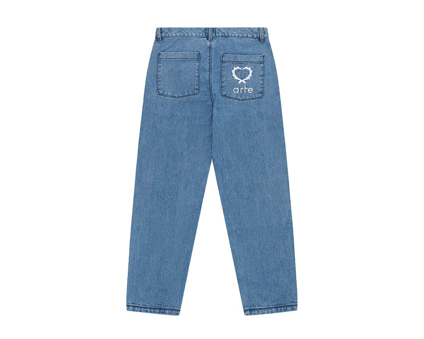 Arte Poage Back Heart Pants Denim vue latérale — détail broderie cœur