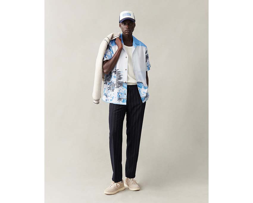 Les Deux Coastal AOP SS Shirt Washed Denim Blue Detail — Knopfleiste denim