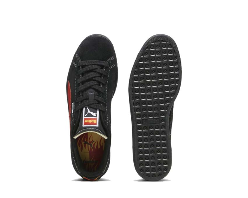 Puma X Butter Goods Suede Classic Black Red semelle — semelle vulcanisée plate