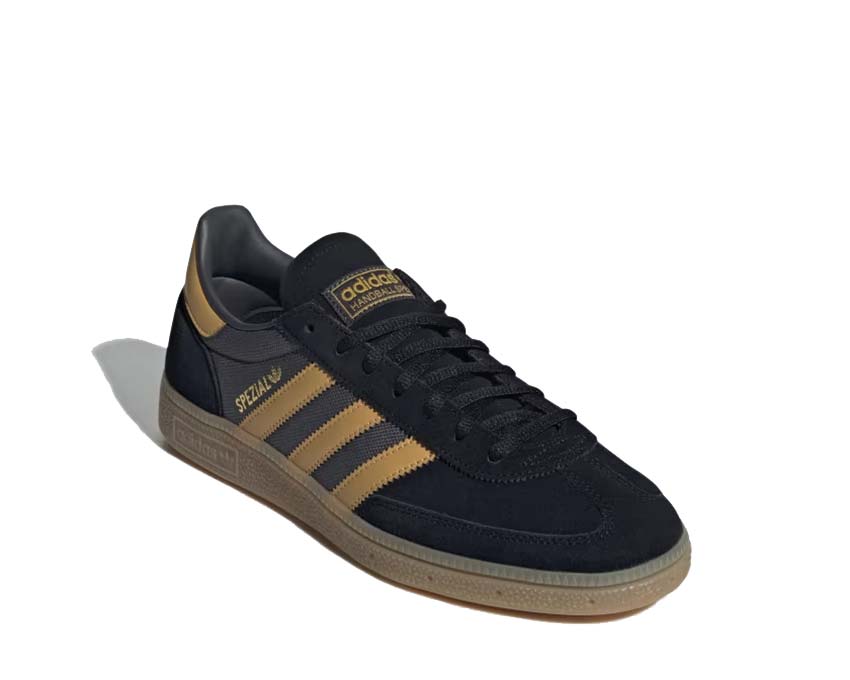 Adidas Handball Spezial Black Preloved Yellow vue latérale — 3 bandes jaune vintage cuir