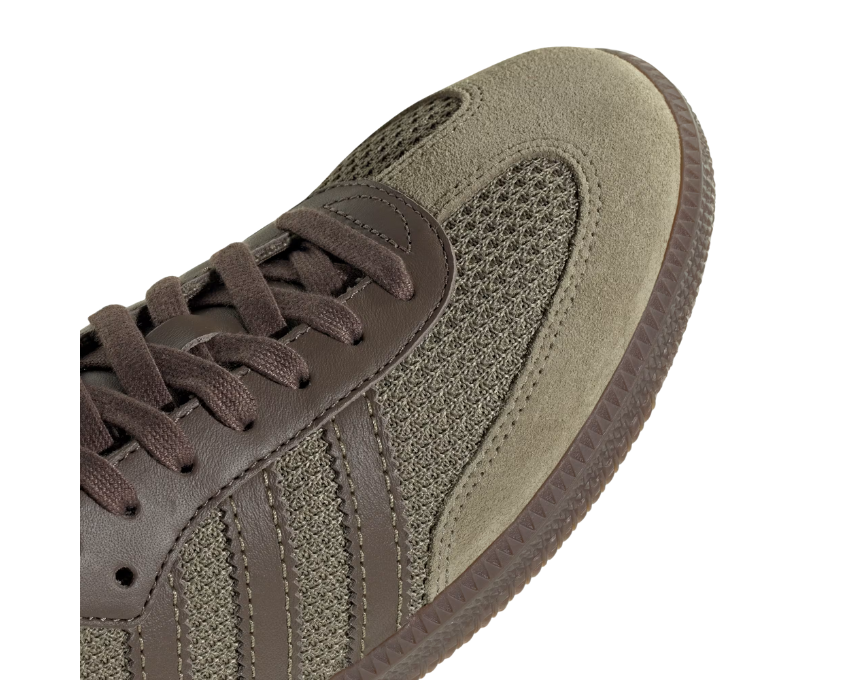 Adidas Samba OG Orbit Green vue latérale — trois bandes Cargo Brown suède