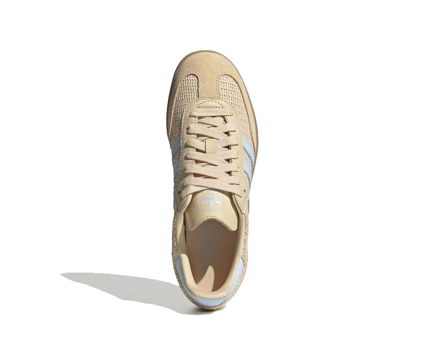 Adidas Samba OG Sand Strata detail — suede panel and Sky Tint