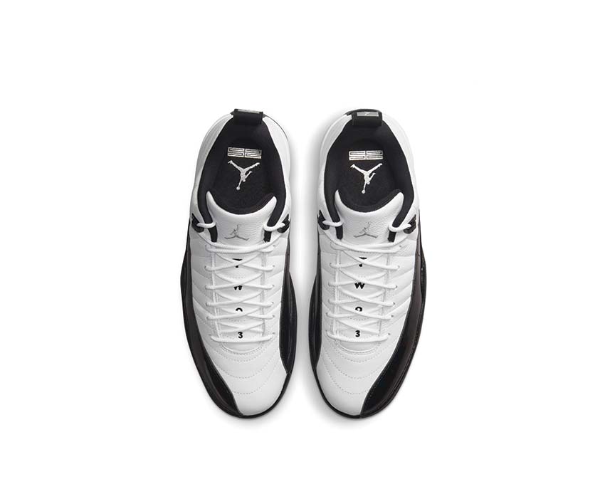 Jordan Air Jordan 12 Retro Low White Black Metallic Silver detalle — caña cuero metálico