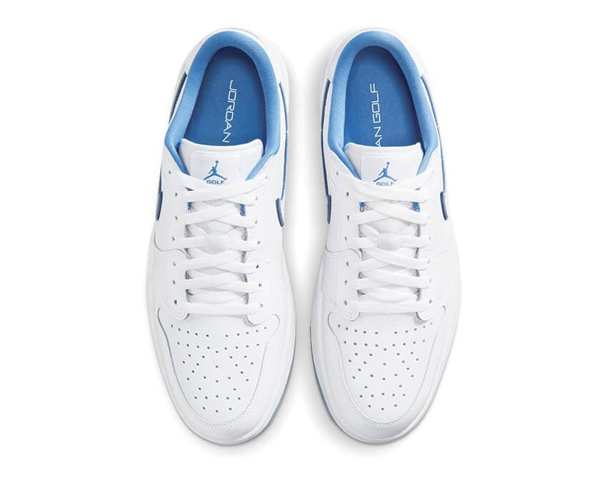 Air Jordan 1 Low Golf Legend Blue Sohle — Golf Grip Kautschuk Weiß Blau