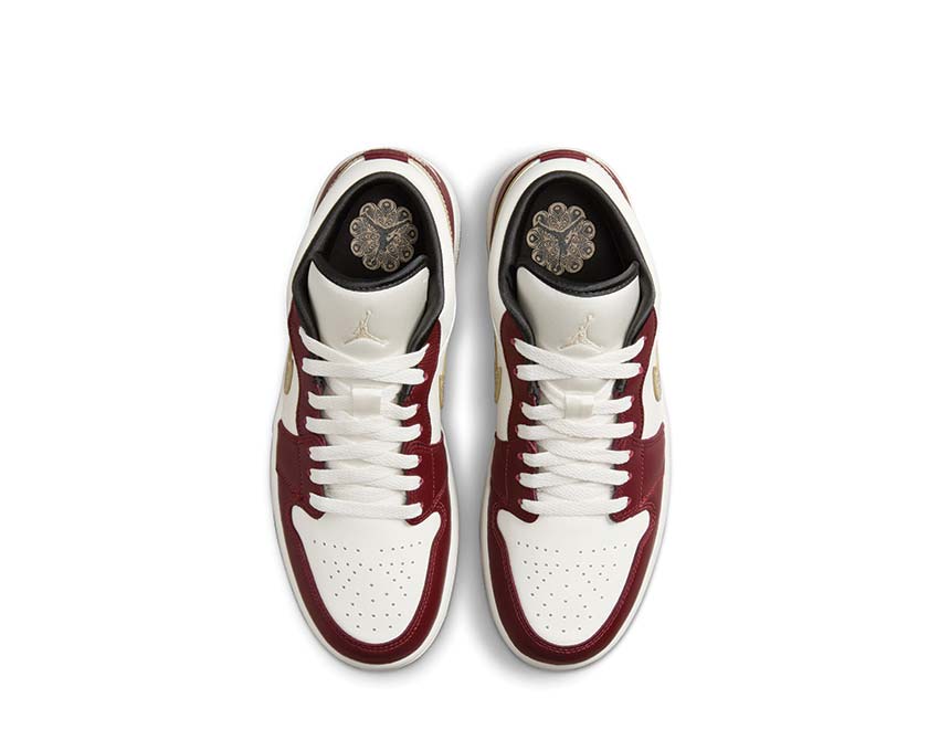 Jordan Air Jordan 1 Low SE Lunar New Year Sail Metallic Gold Dark Team Red detail — festive embroideries