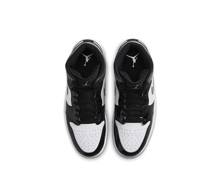 Jordan Air Jordan 1 Mid SE Black Metallic Silver White detalle — caña cuero plateado
