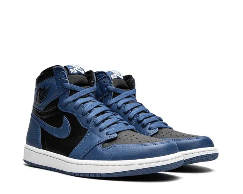 Jordan Air Jordan 1 Retro High OG DK Marina Blue Black White Seitenansicht — glattes Leder