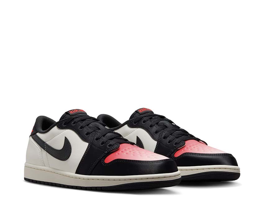 Jordan Air Jordan 1 Retro Low PSG Sail Off Noir Infrared Pink Oxford vue latérale — cuir premium