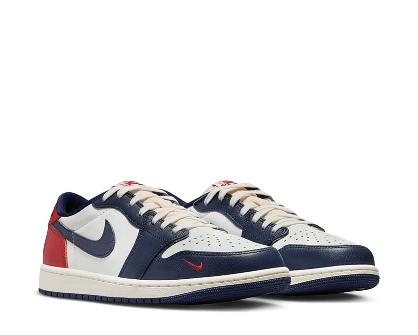Jordan Air Jordan 1 Low OG Howard University White Red Navy vista laterale — pelle