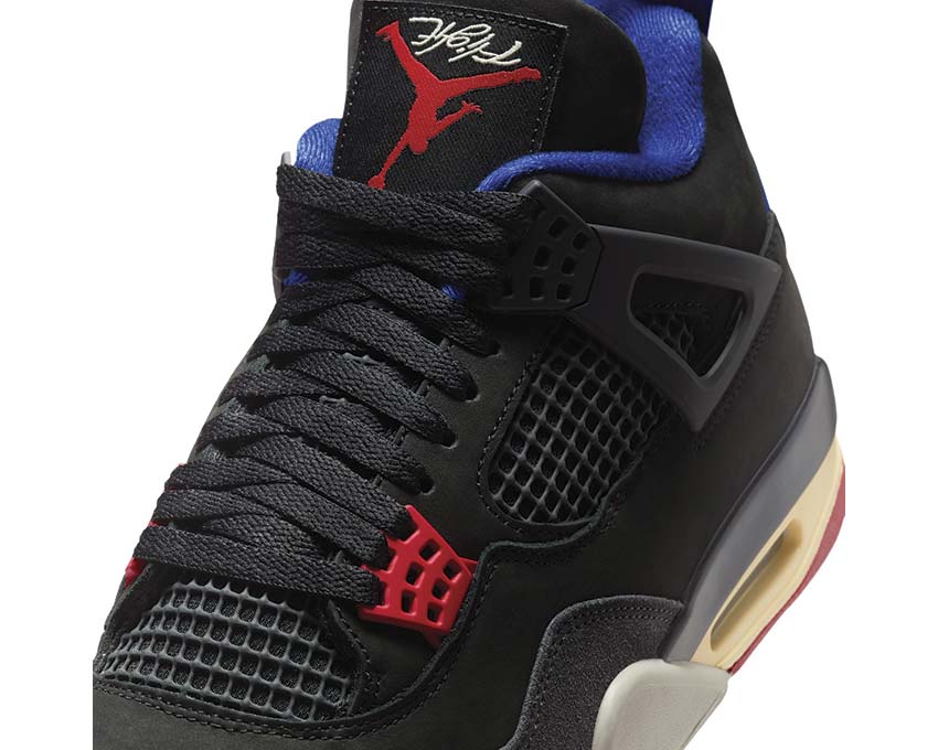 Air Jordan 4 Retro Rare Air vista laterale — pannelli mesh e scamosciato Rare Air