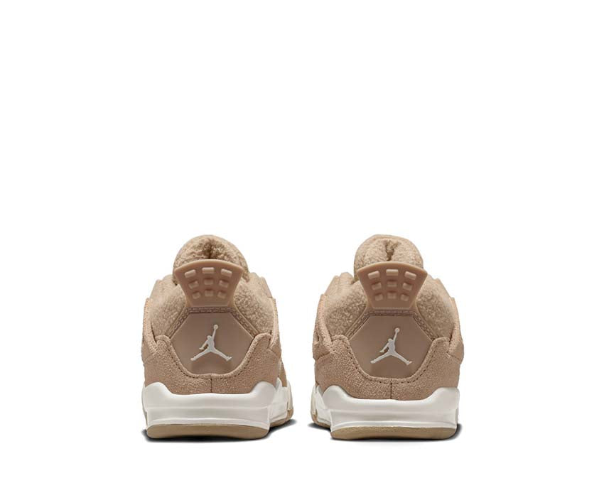 Air Jordan 4 Retro TD Cozy Beige detalle — cuero ante bebé Jordan 4 TD