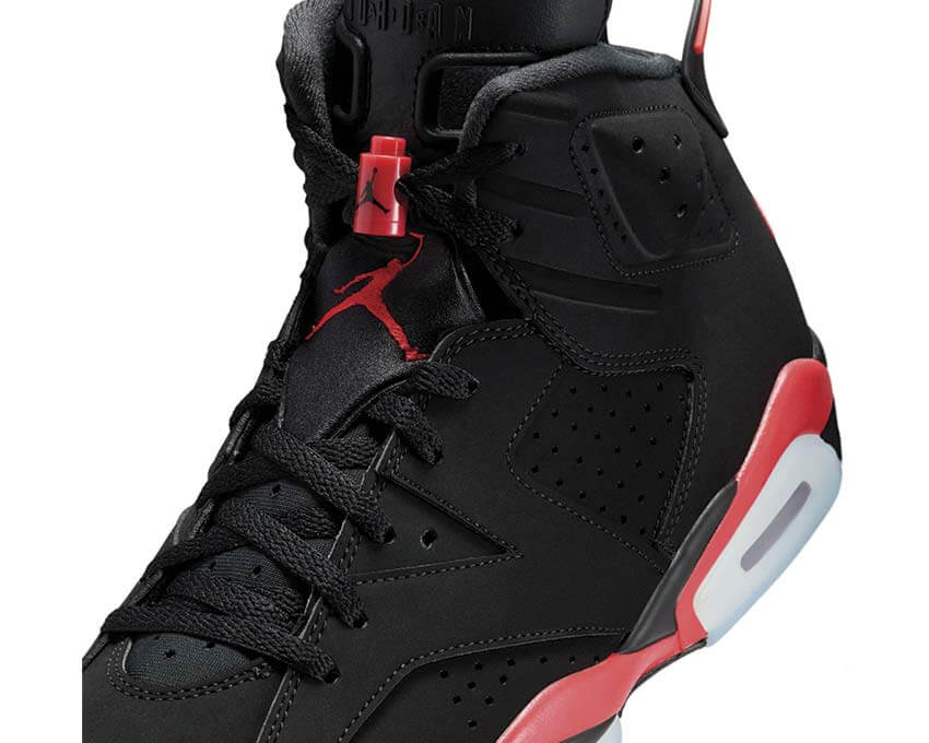 Air Jordan 6 Retro Infrared Salesman vista lateral — parte superior cuero negro rojo infrarrojo