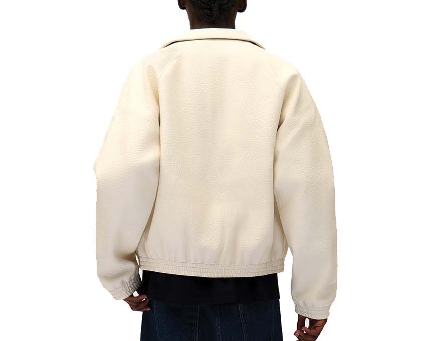 Arte Big Logo Leather Jacket Cream vue latérale — cuir souple logo brodé