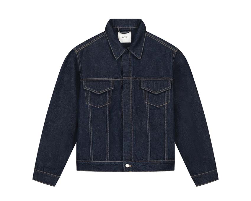 Arte Bird Back Jacket Dark Wash — chaqueta unisex denim desgastado estampado pájaro espalda
