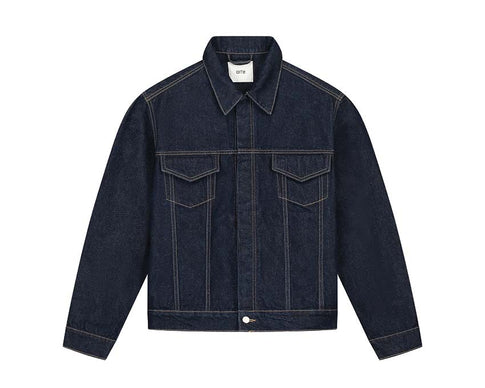Arte Bird Back Jacket Dark Wash — chaqueta unisex denim desgastado estampado pájaro espalda