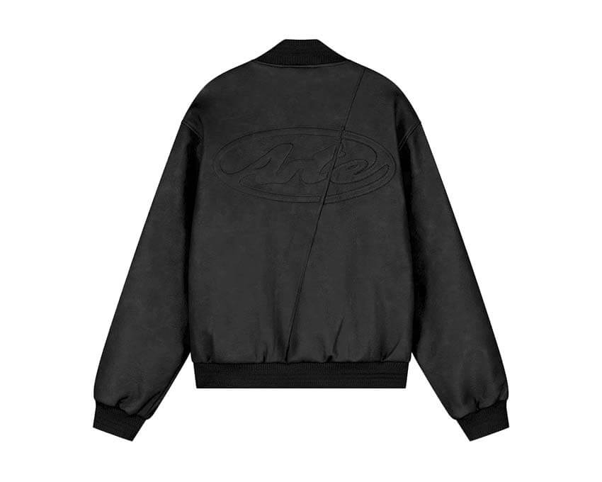 Arte Leather Varsity Jacket vue latérale — veste homme manches cuir contrastées