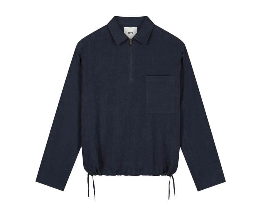 Arte Linen Quarter Zip Pullover Marine — pull homme lin zip quart col