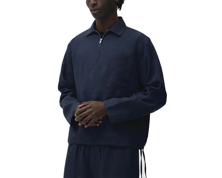 Arte Linen Quarter Zip Pullover Navy side view — men's straight cut linen pullover