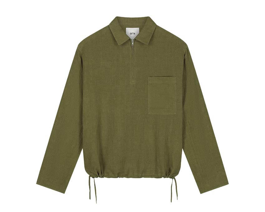 Arte Linen Quarter Zip Pullover Verde — pullover uomo lino quarto zip