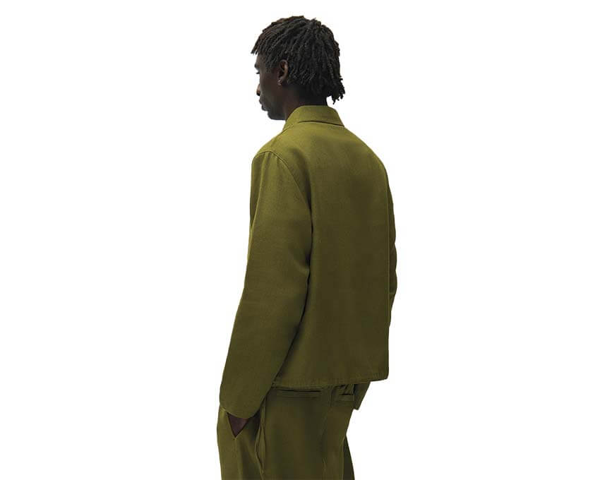 Arte Linen Quarter Zip Pullover Verde dettaglio — quarto zip e collo finitura lino