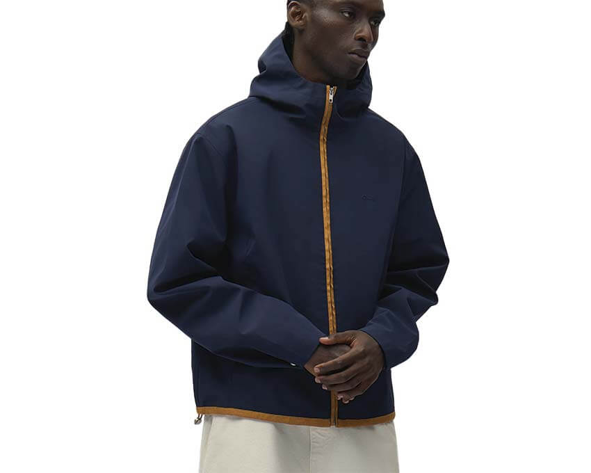 Arte Linen Tape Hooded Jacket side view — men's straight cut linen jacket