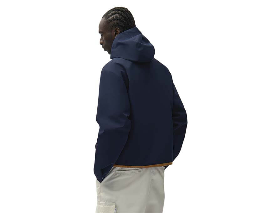 Arte Linen Tape Hooded Jacket detail — decorative tape and hood
