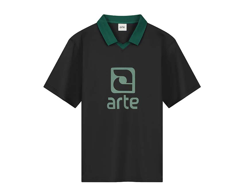 Arte Logo Collar T-shirt Black Green — t-shirt homme col logo bicolore