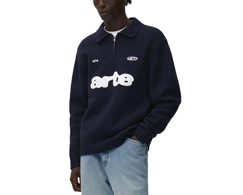Arte Polo Navy Seitenansicht — Herren Polo klassischer Schnitt navy