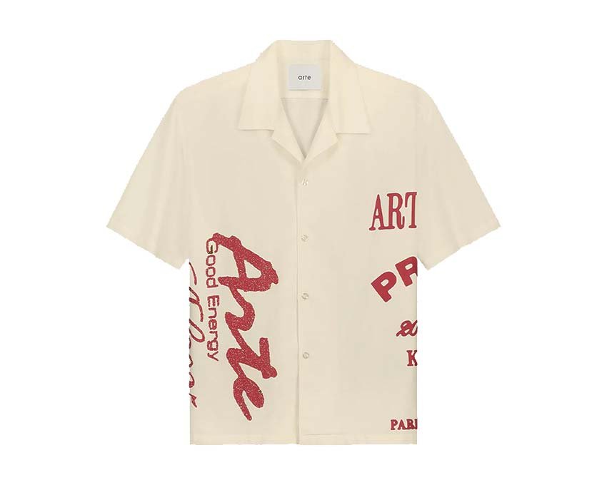 Arte Red Print Shirt Cream — chemise homme imprimé rouge streetwear