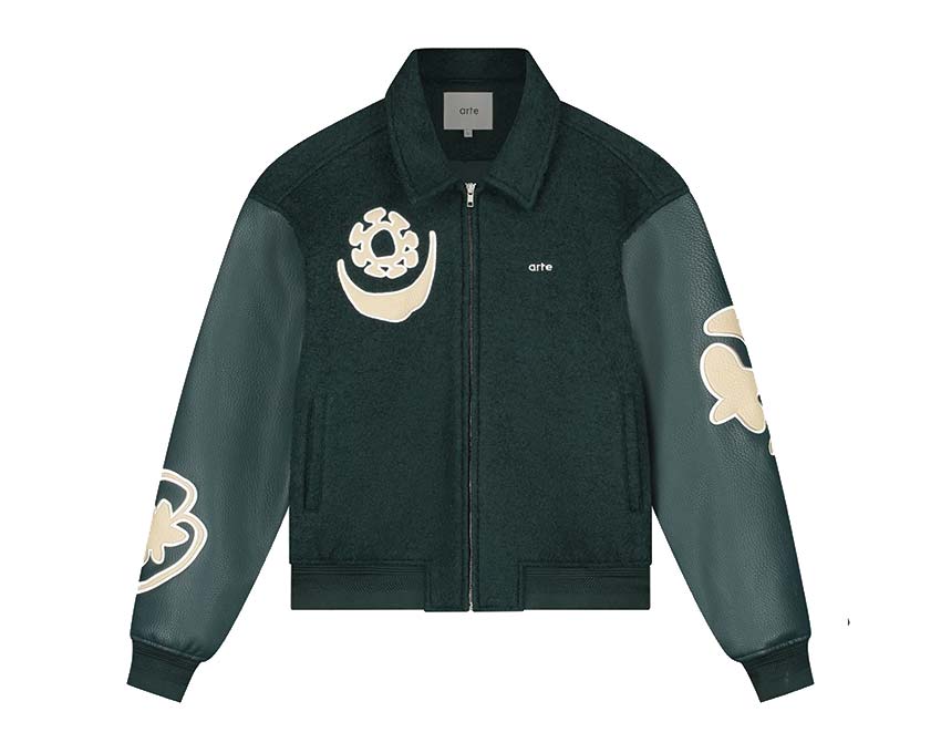 Arte Varsity Jacket Green — veste unisexe style universitaire vert streetwear