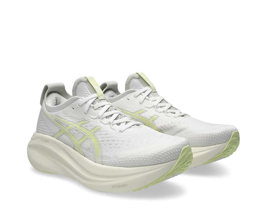 Asics Gel-Nimbus 27 White/Huddle Yellow vue latérale — tige mesh respirante homme