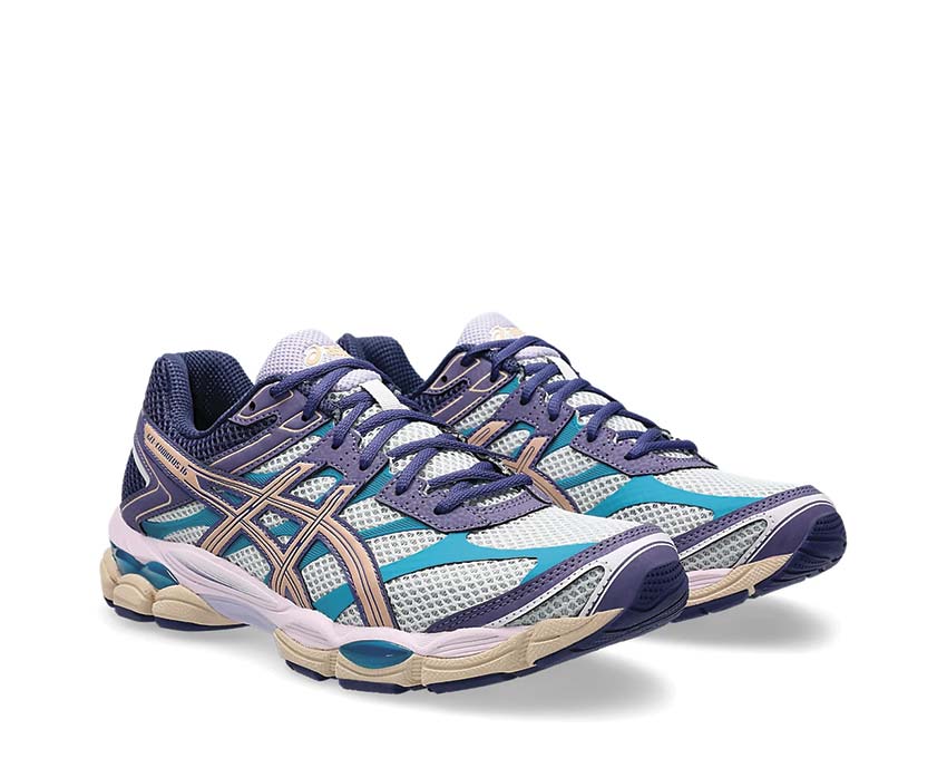 Asics Gel Cumulus 16 Cloud Grey/Bisque vue latérale — tige mesh respirante