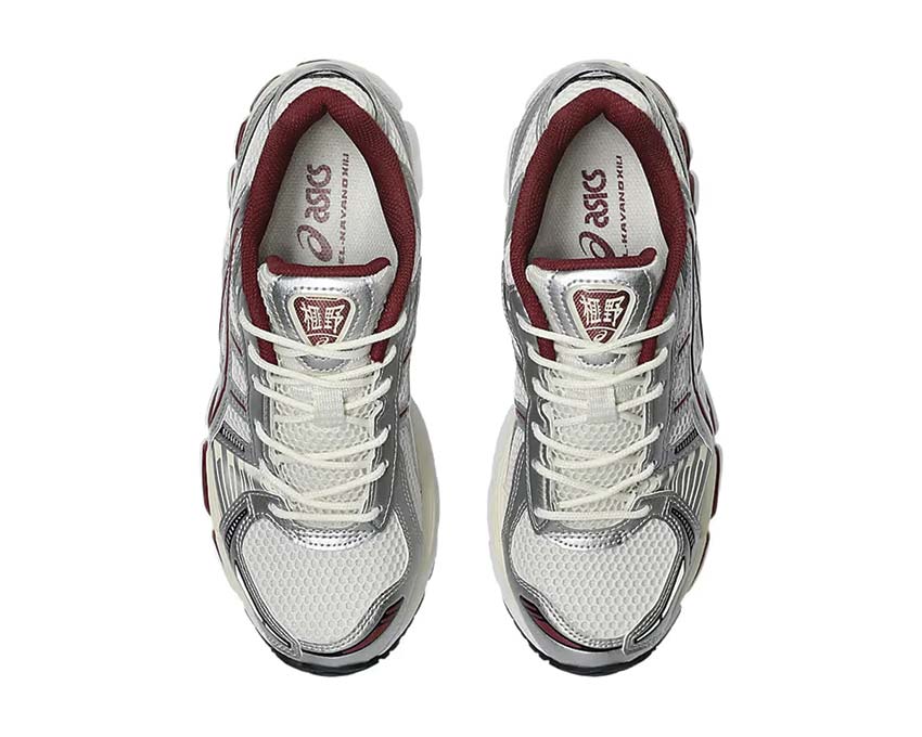 Asics Gel Kayano 12.1 Cream/Pure Silver détail — cuir synthétique mesh