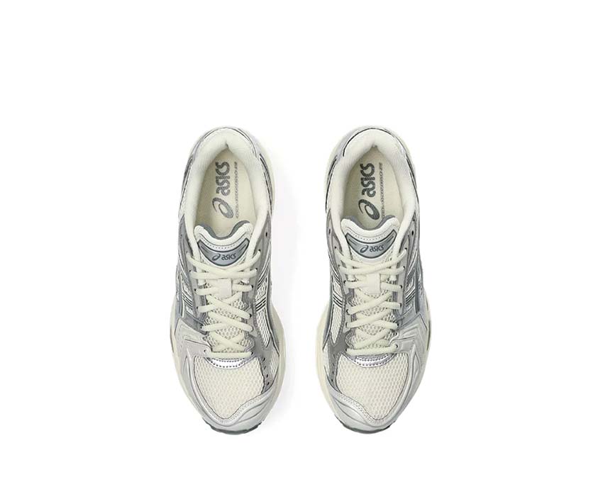 Asics Gel Kayano 14 Birch/Dark Pewter Rückansicht — Gel-Dämpfung Ferse
