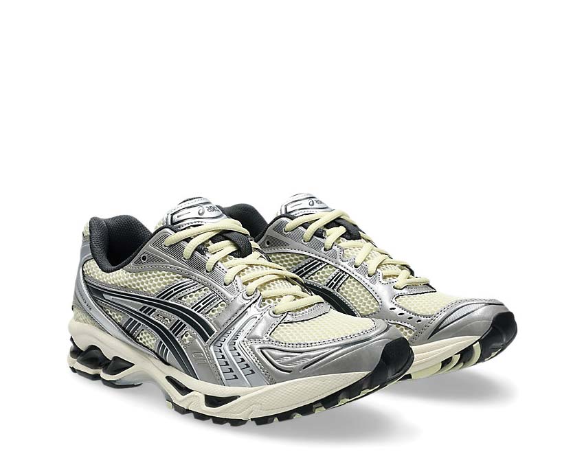 Asics Gel Kayano 14 Oyster White vue latérale — tige mesh vintage nacré