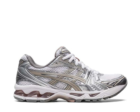 Asics Gel Kayano 14 White/Moonrock — running mixte amorti Gel avant/arrière