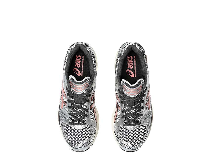 Asics Gel Kayano 14 Papaya White/Papaya vista trasera — amortiguación Gel talón