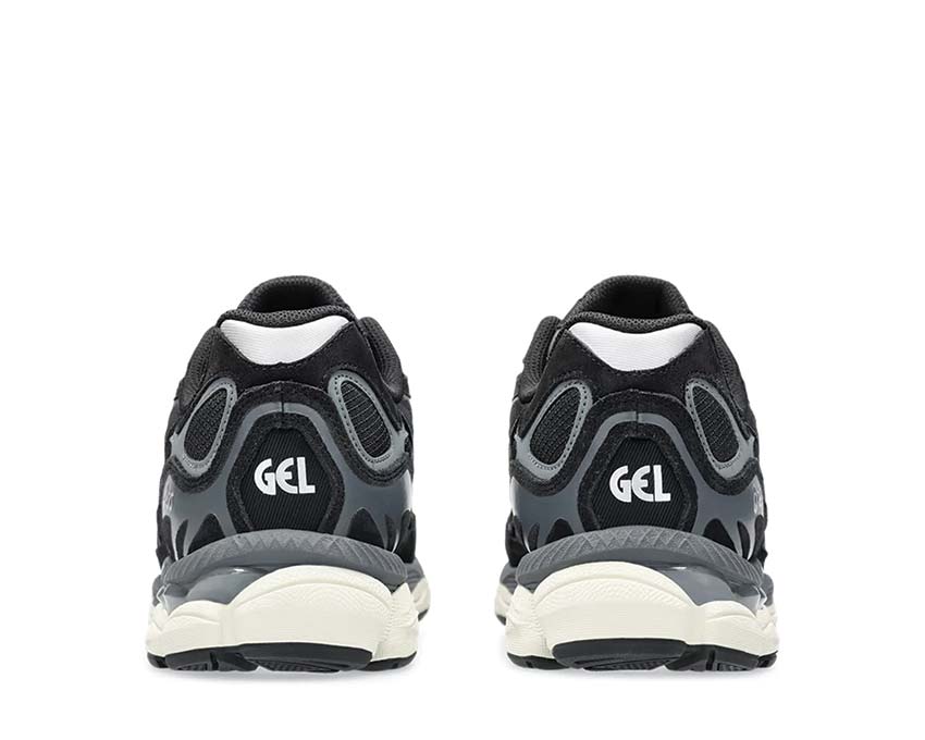 Asics Gel NYC Black/Black detail — mesh and black vintage leather