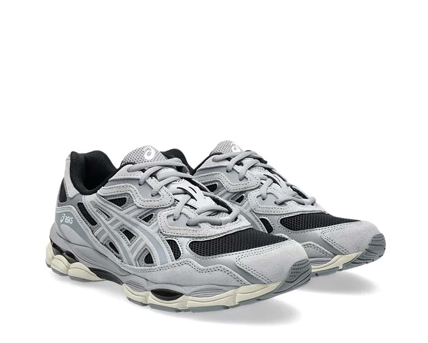 Asics Gel NYC Piedmont Grey Black/Piedmont Grey vista laterale — tomaia mesh e pelle vintage