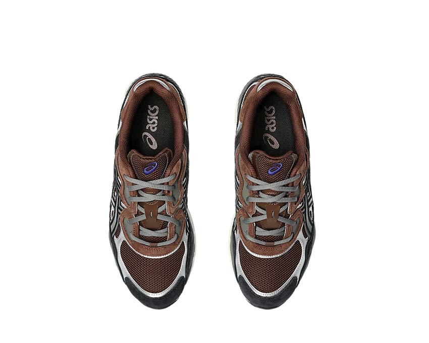Asics Gel NYC Reddish Brown/Black vista trasera — amortiguación Gel talón vintage