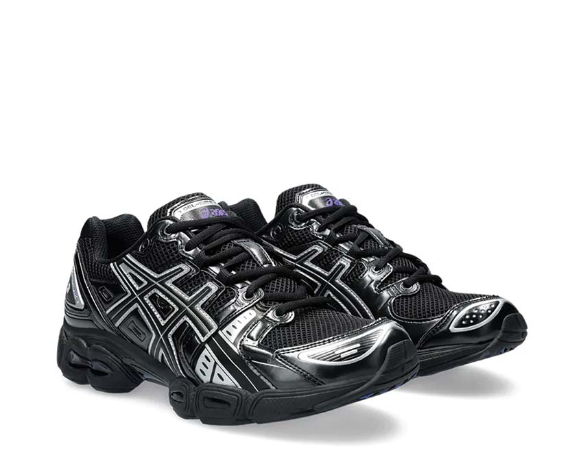 Asics Gel Nimbus 9 Black/Pure Silver vue latérale — tige mesh respirante
