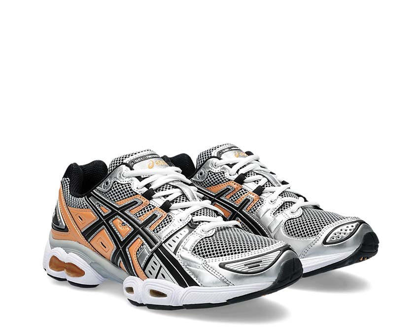 Asics Gel Nimbus 9 Sheet Rock/Orange Lily vue latérale — tige mesh respirante